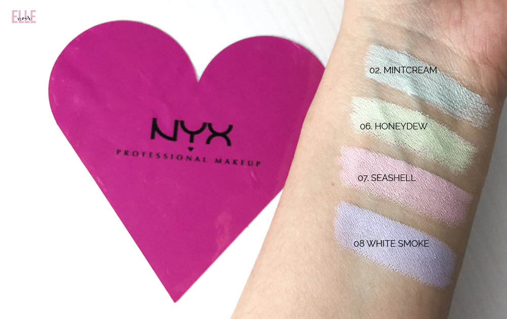 Swatches delle matite NYX FAUX WHITES