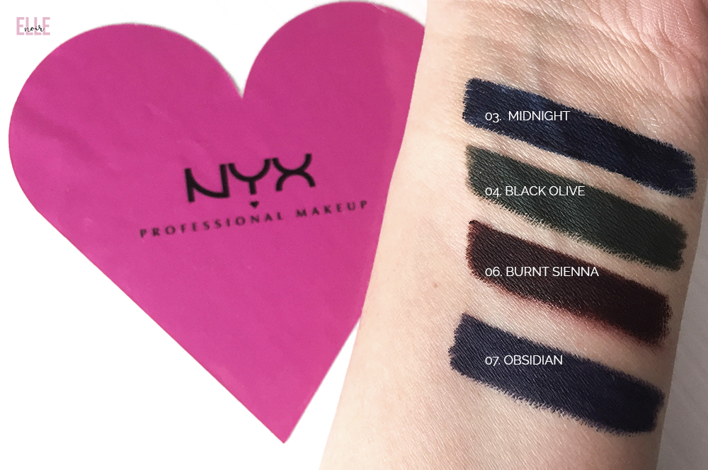 Matite occhi eye-liner NYX cosmetics FAUX BLACKS swatches